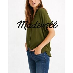 Madewell Olive Green Sleeveless Button Front Blouse Size M Relaxed Fit